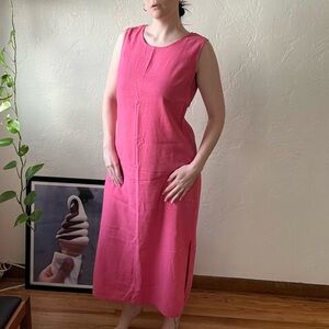 Vintage Bubblegum Pink Linen Maxi Dress